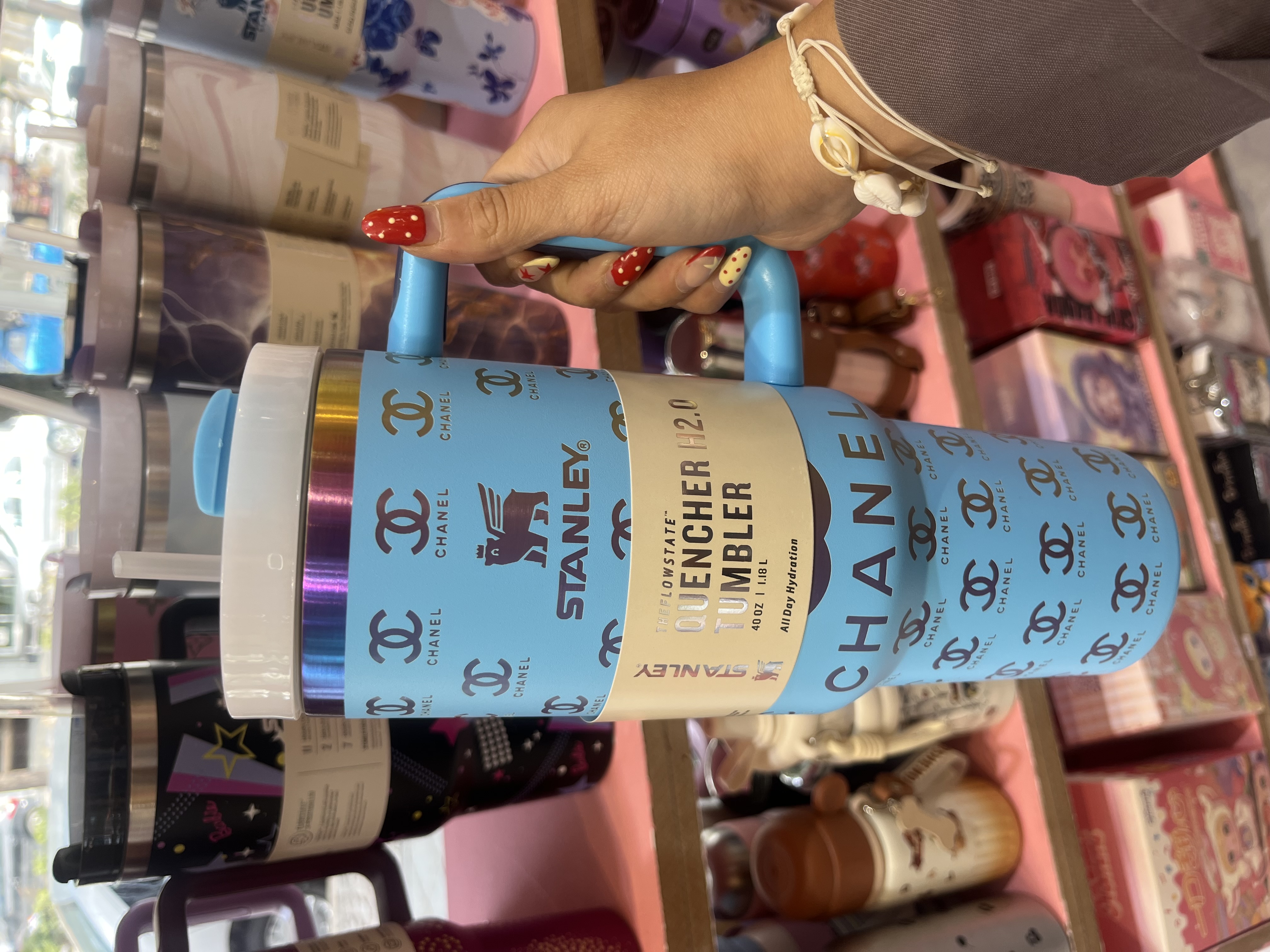 تراول ماگ استنلی اورجینال ابی اسمانی  طرح شنل  1.18L