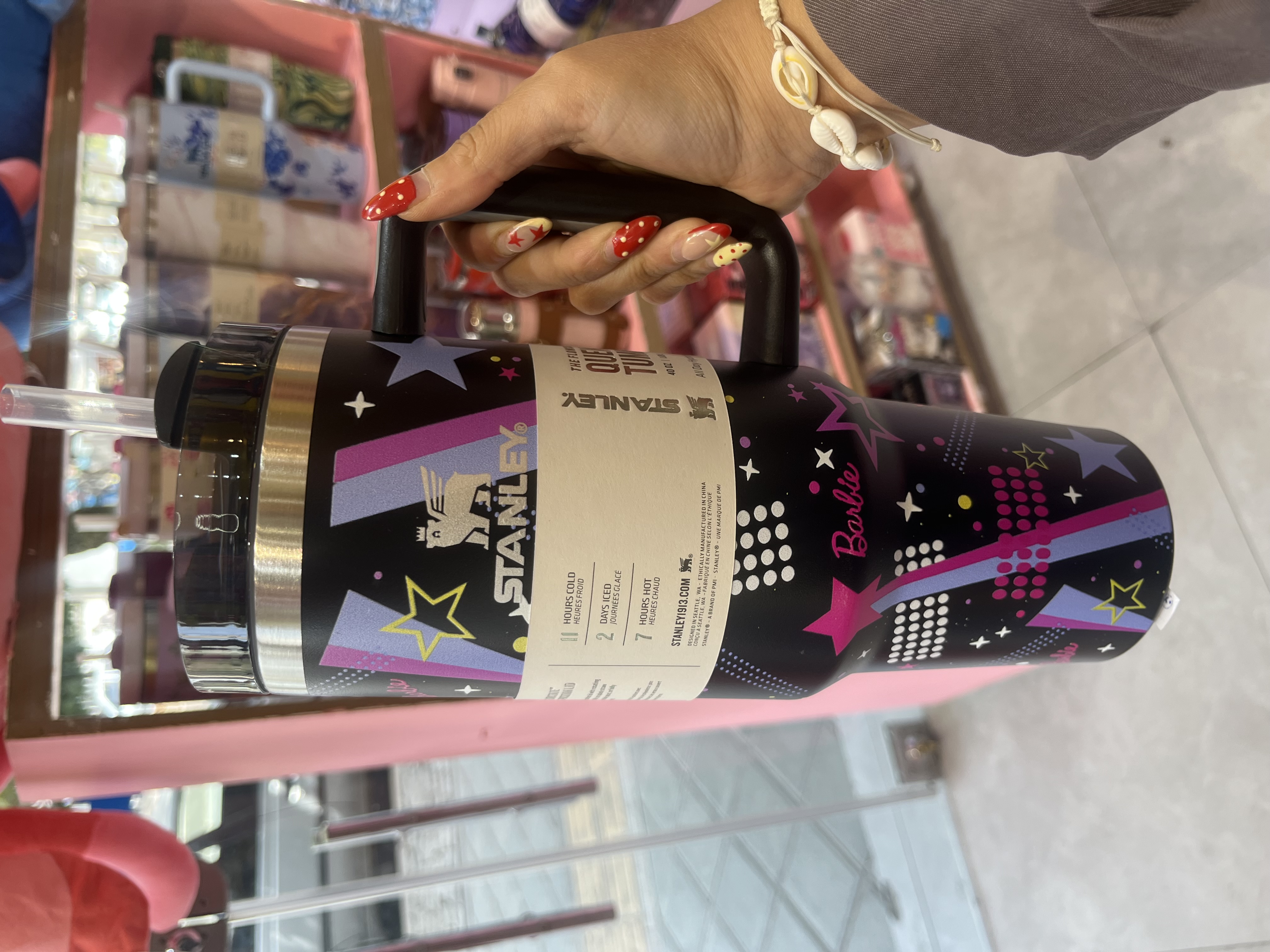 تراول ماگ استنلی اورجینال مشکی  طرح باربی  1.18L
