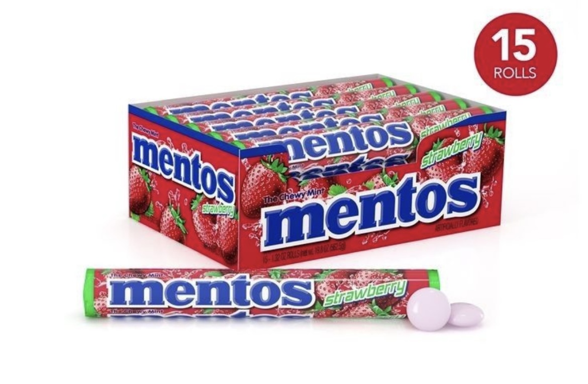 آبنبات منتوسmentos رولی ۳۷ گرمی طعم توت فرنگی