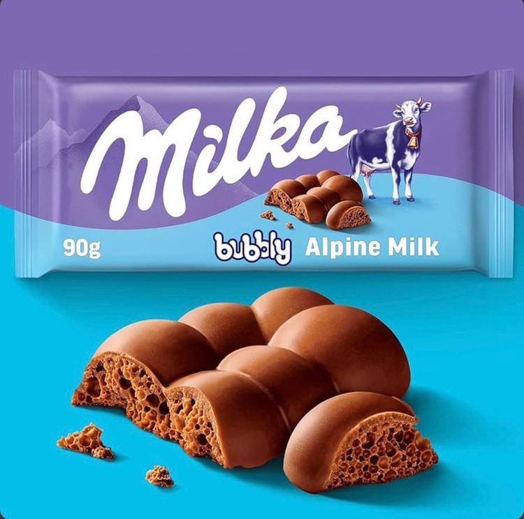 شکلات تخته ای حبابی میلکا 100 گرمیmilka bubbly